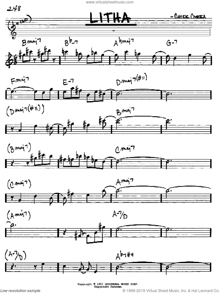 Litha sheet music for voice and other instruments (in Eb) by Chick Corea, intermediate skill level