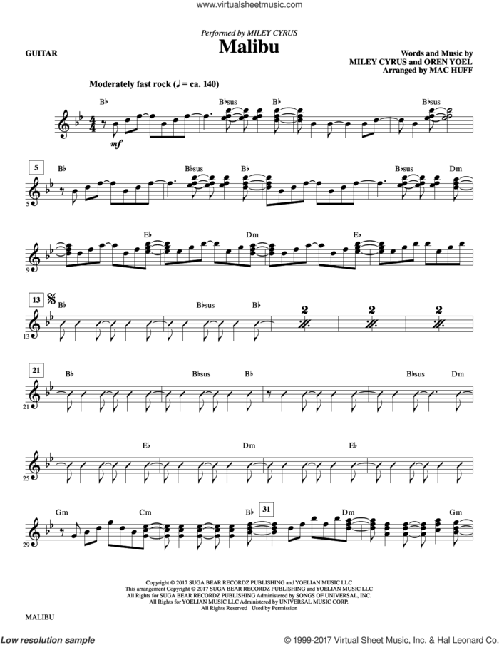 Malibu (complete set of parts) sheet music for orchestra/band by Mac Huff, Miley Cyrus and Oren Yoel, intermediate skill level