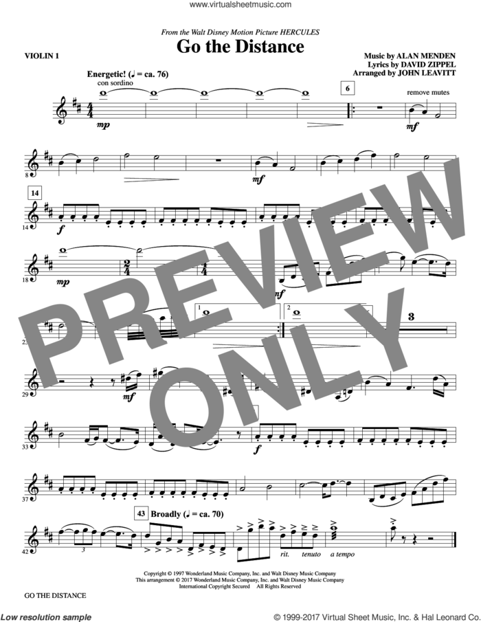 Go the Distance (complete set of parts) sheet music for orchestra/band by Alan Menken, David Zippel, John Leavitt and Michael Bolton, intermediate skill level