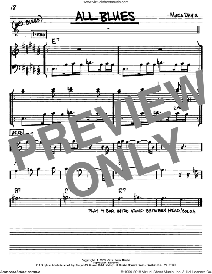 All Blues sheet music for voice and other instruments (in Eb) by Miles Davis, intermediate skill level