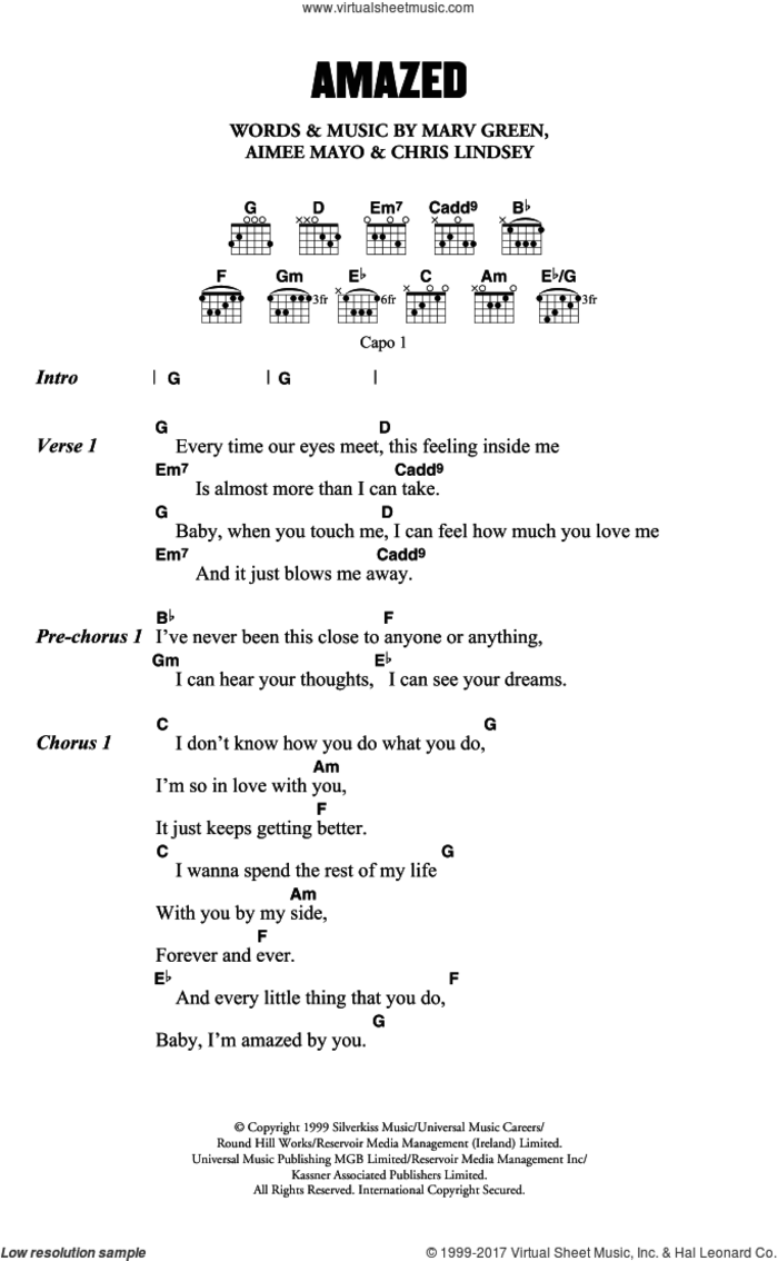 Amazed sheet music for guitar (chords) by Lonestar, Aimee Mayo, Chris Lindsey and Marv Green, intermediate skill level