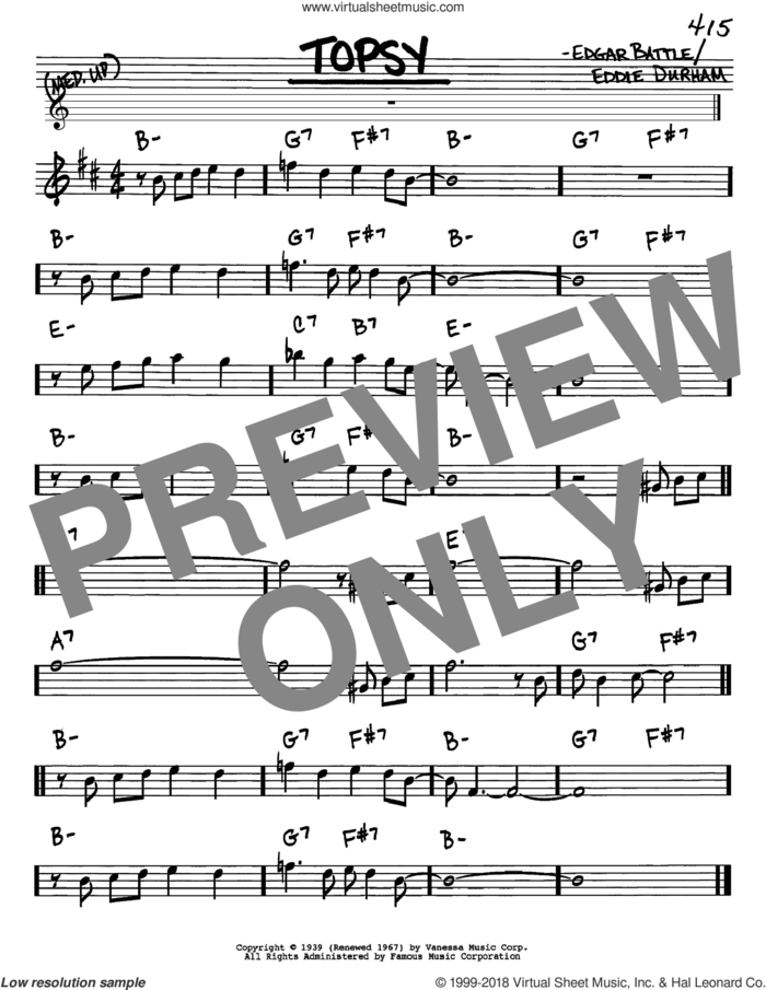 Topsy sheet music for voice and other instruments (in Eb) by Cozy Cole, Eddie Durham and Edgar Battle, intermediate skill level