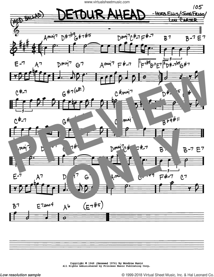 Detour Ahead sheet music for voice and other instruments (in Eb) by Herb Ellis, John Frigo and Lou Carter, intermediate skill level