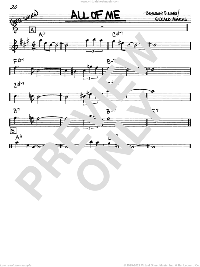 All Of Me sheet music for voice and other instruments (in Eb) by Louis Armstrong, Frank Sinatra, Willie Nelson, Gerald Marks and Seymour Simons, intermediate skill level