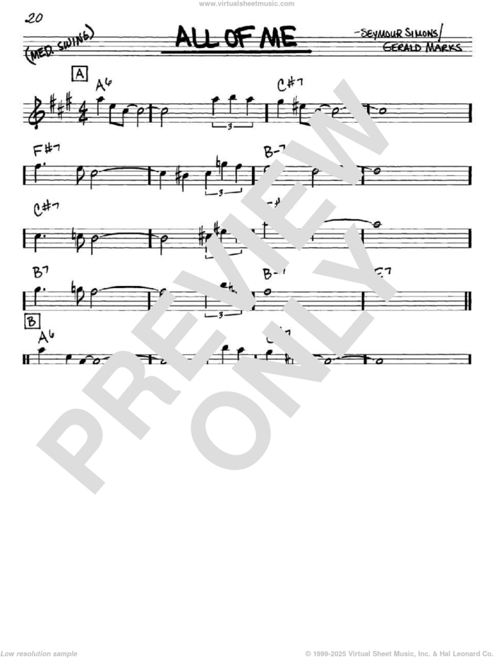 All Of Me sheet music for voice and other instruments (in Eb) by Louis Armstrong, Frank Sinatra, Willie Nelson, Gerald Marks and Seymour Simons, intermediate skill level