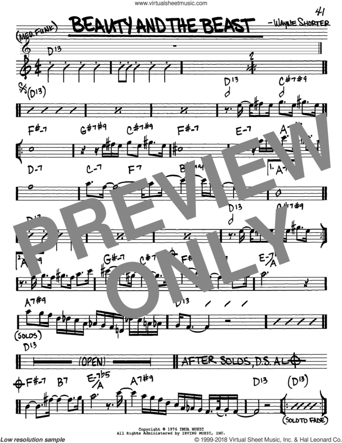 Beauty And The Beast sheet music for voice and other instruments (in Eb) by Wayne Shorter, intermediate skill level