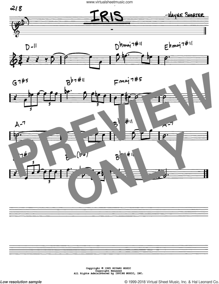 Iris sheet music for voice and other instruments (in Eb) by Wayne Shorter, intermediate skill level