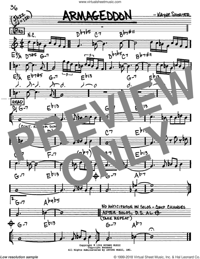 Armageddon sheet music for voice and other instruments (in Eb) by Wayne Shorter, intermediate skill level