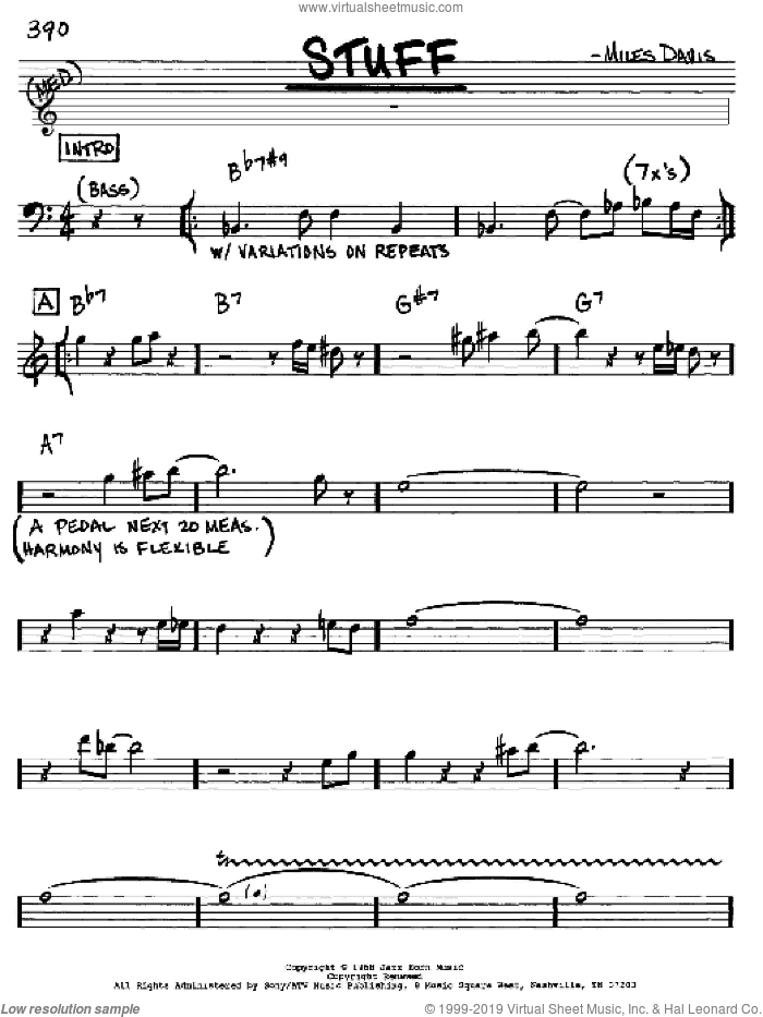 Stuff sheet music for voice and other instruments (in Eb) by Miles Davis, intermediate skill level