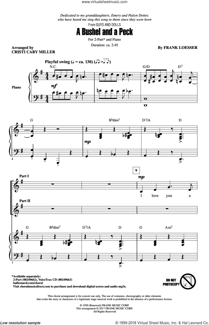 A Bushel And A Peck sheet music for choir (2-Part) by Frank Loesser and Cristi Cary Miller, intermediate duet