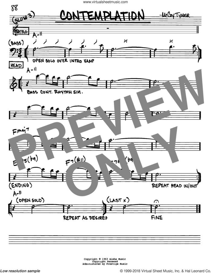 Contemplation sheet music for voice and other instruments (in Eb) by McCoy Tyner, intermediate skill level