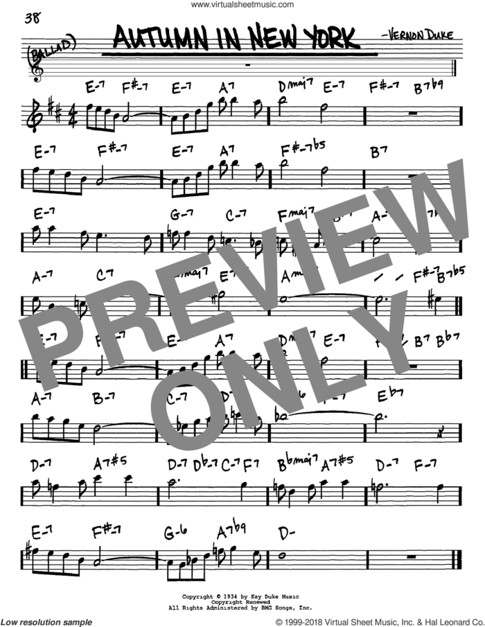 Autumn In New York sheet music for voice and other instruments (in Eb) by Vernon Duke, Bud Powell and Jo Stafford, intermediate skill level