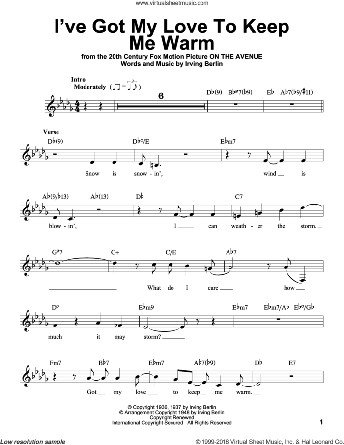I've Got My Love To Keep Me Warm sheet music for voice solo by Irving Berlin and Benny Goodman, intermediate skill level