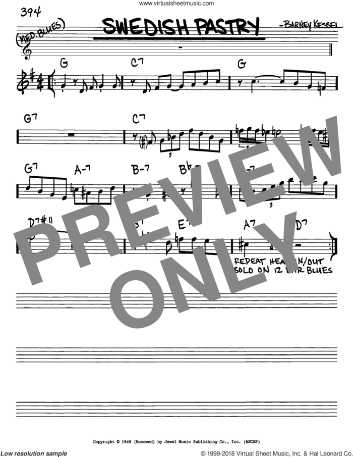 Swedish Pastry sheet music for voice and other instruments (in Eb) by Barney Kessel, intermediate skill level