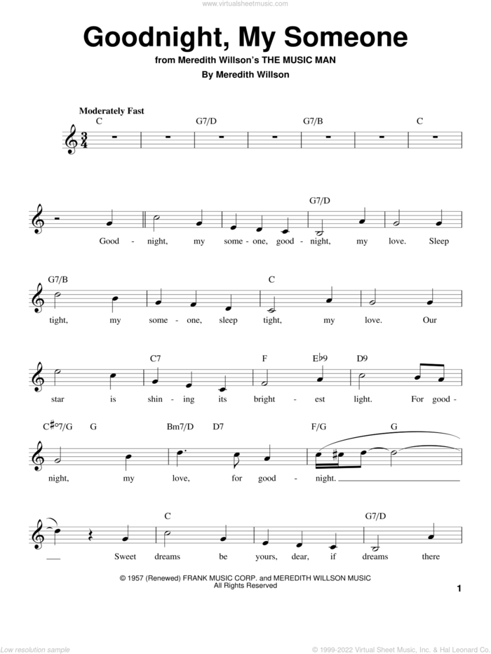 Goodnight, My Someone sheet music for voice solo by Meredith Willson, intermediate skill level