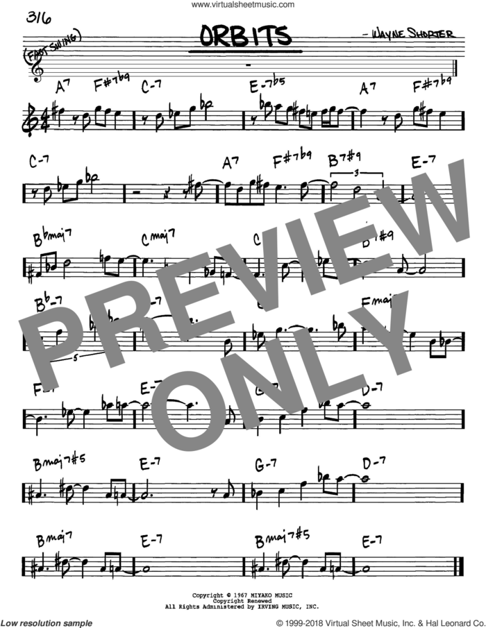 Orbits sheet music for voice and other instruments (in Eb) by Wayne Shorter, intermediate skill level