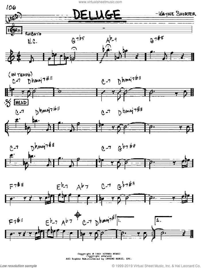 Deluge sheet music for voice and other instruments (in Eb) by Wayne Shorter, intermediate skill level