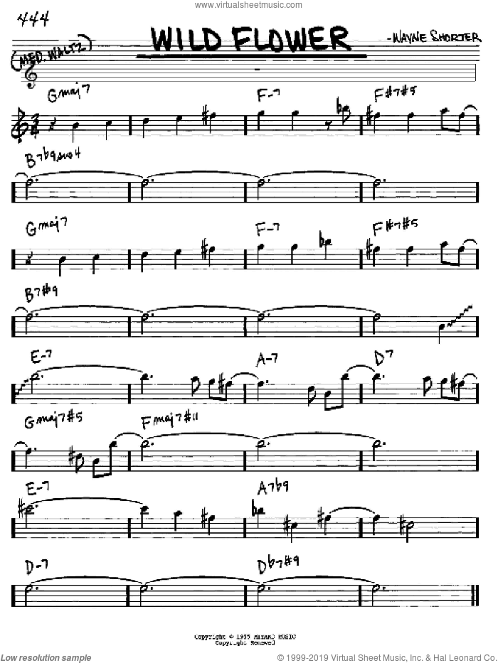 Wild Flower sheet music for voice and other instruments (in Eb) by Wayne Shorter, intermediate skill level