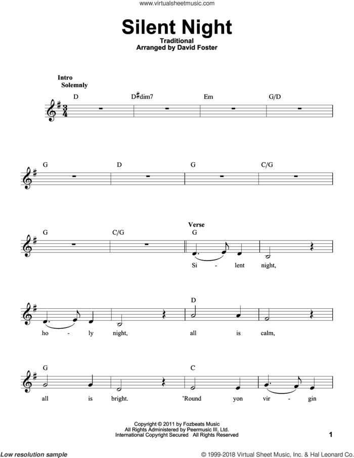 Silent Night sheet music for voice solo by Michael Buble, intermediate skill level