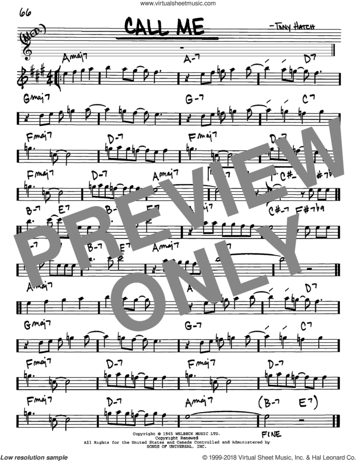 Call Me sheet music for voice and other instruments (in Eb) by Tony Hatch, intermediate skill level