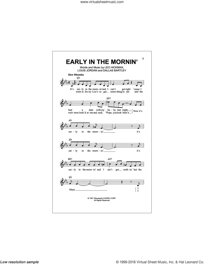 Early In The Mornin' sheet music for voice and other instruments (fake book) by Buddy Guy, Dallas Bartley, Leo Hickman and Louis Jordan, intermediate skill level