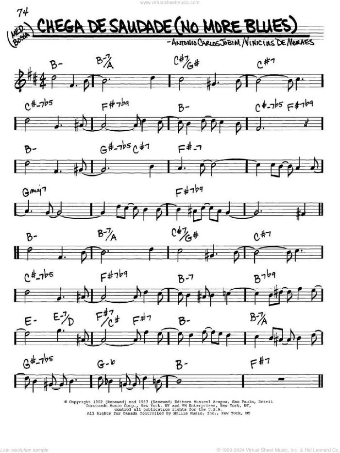 Chega De Saudade (No More Blues) sheet music for voice and other instruments (in Eb) by Antonio Carlos Jobim, Jessie Cavanaugh, Jon Hendricks and Vinicius de Moraes, intermediate skill level