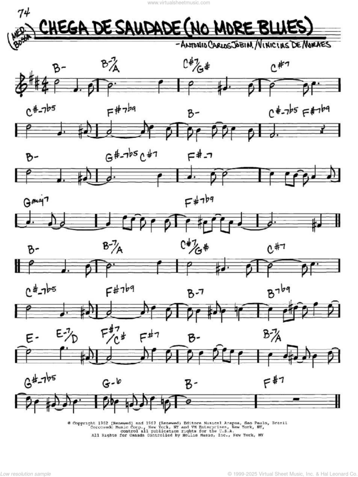 Chega De Saudade (No More Blues) sheet music for voice and other instruments (in Eb) by Antonio Carlos Jobim, Jessie Cavanaugh, Jon Hendricks and Vinicius de Moraes, intermediate skill level