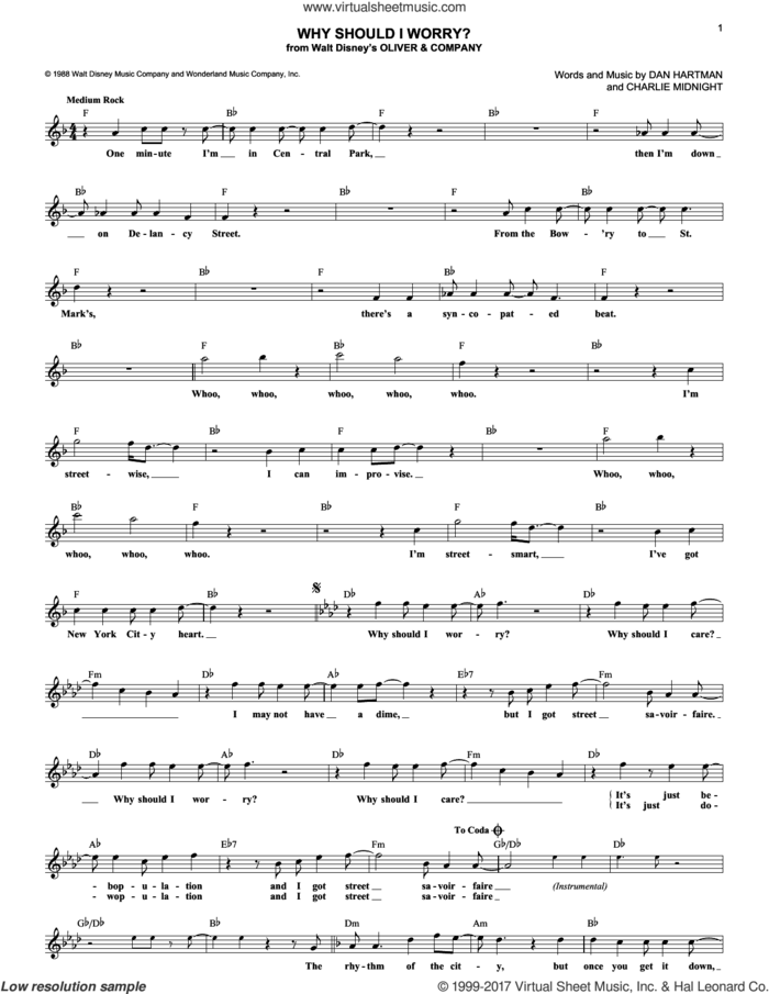 Why Should I Worry? sheet music for voice and other instruments (fake book) by Charlie Midnight and Dan Hartman, intermediate skill level