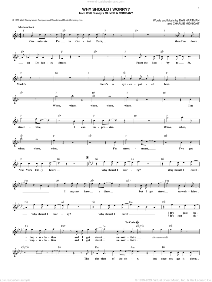 Why Should I Worry? sheet music for voice and other instruments (fake book) by Dan Hartman and Charlie Midnight, intermediate skill level