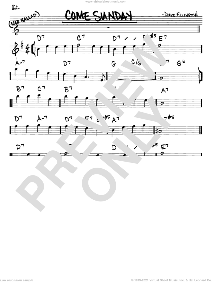 Come Sunday sheet music for voice and other instruments (in Eb) by Duke Ellington, intermediate skill level