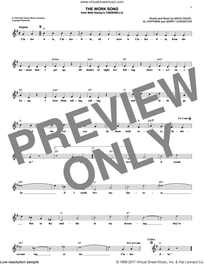 The Work Song sheet music for voice and other instruments (fake book) by Al Hoffman, Jerry Livingston and Mack David, intermediate skill level
