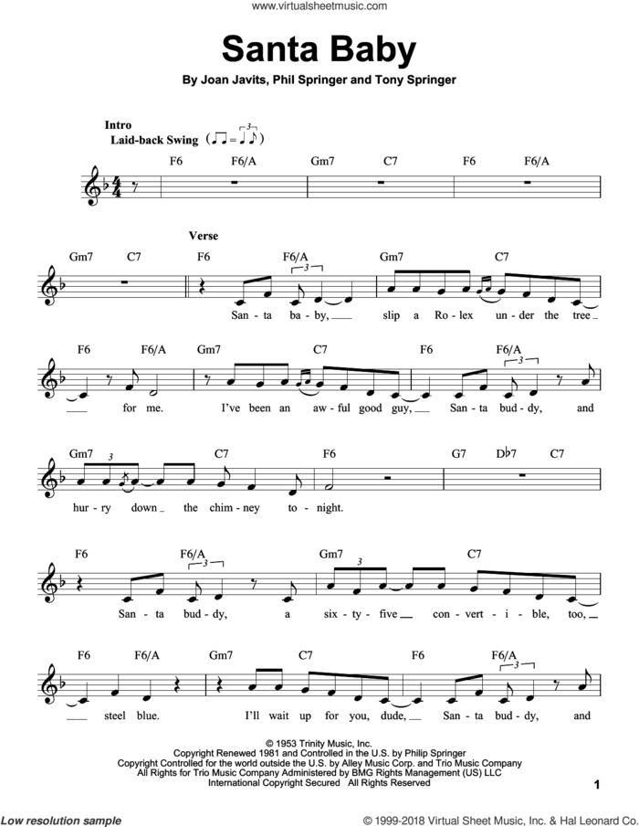 Santa Baby sheet music for voice solo by Joan Javits, Michael Buble, Phil Springer and Tony Springer, intermediate skill level