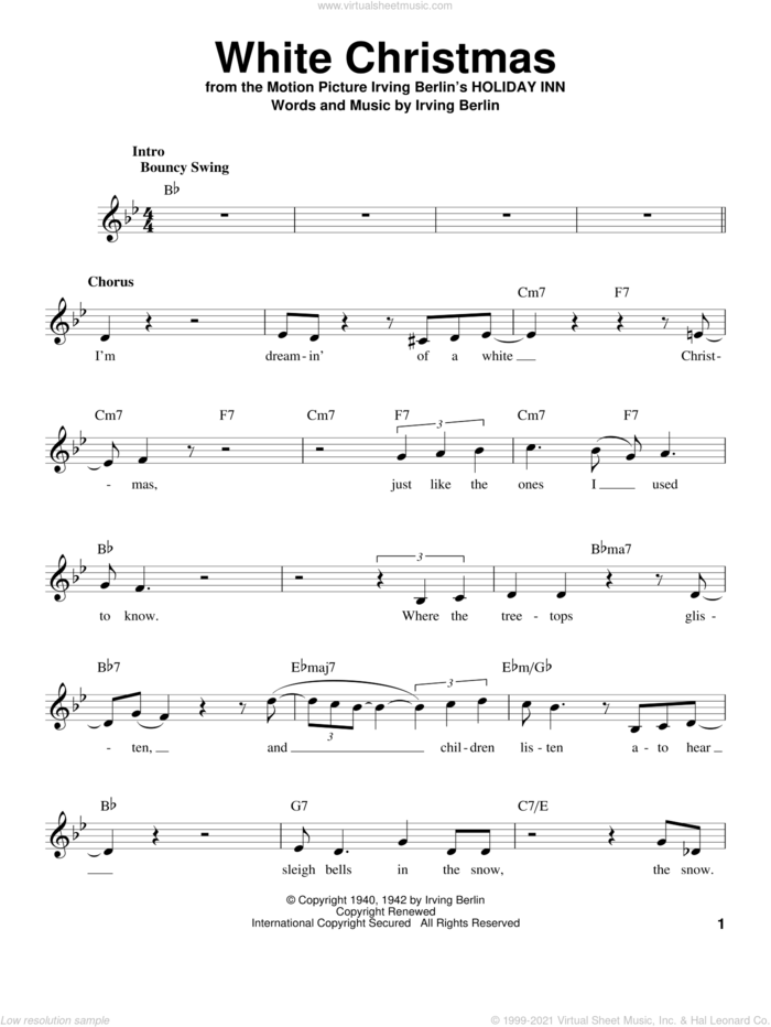 White Christmas sheet music for voice solo by Irving Berlin and Michael Buble, intermediate skill level