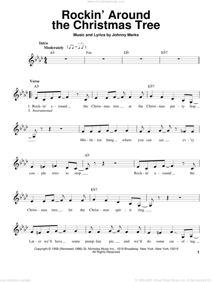 Rockin' Around The Christmas Tree sheet music for voice solo by Johnny Marks, intermediate skill level