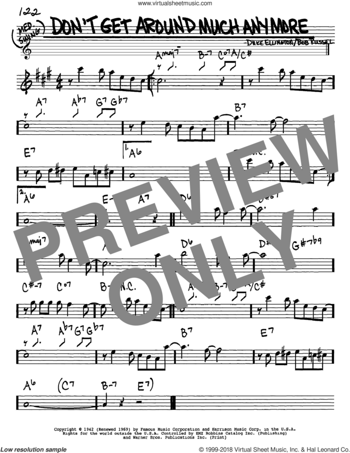 Don't Get Around Much Anymore sheet music for voice and other instruments (in Eb) by Duke Ellington and Bob Russell, intermediate skill level