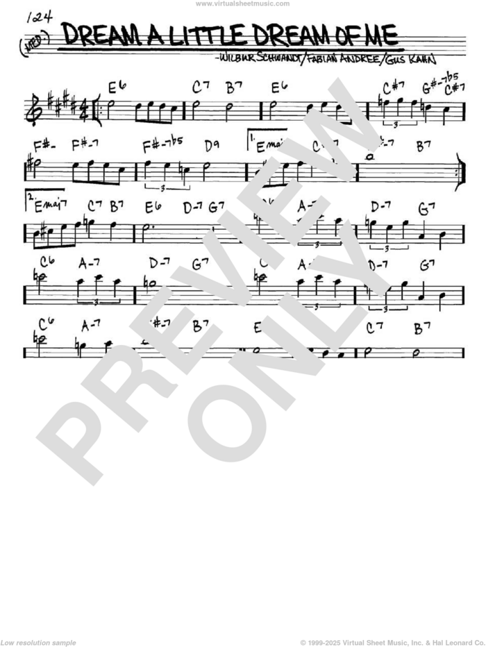 Dream A Little Dream Of Me sheet music for voice and other instruments (in Eb) by Louis Armstrong, The Mamas & The Papas, Fabian Andree and Gus Kahn, intermediate skill level