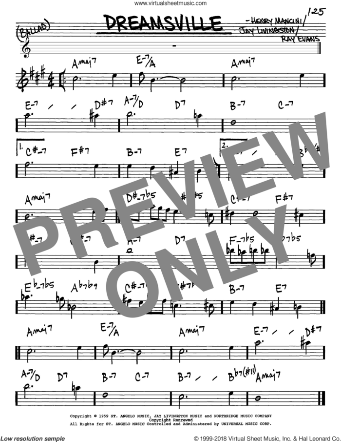 Dreamsville sheet music for voice and other instruments (in Eb) by Henry Mancini, Jay Livingston and Ray Evans, intermediate skill level