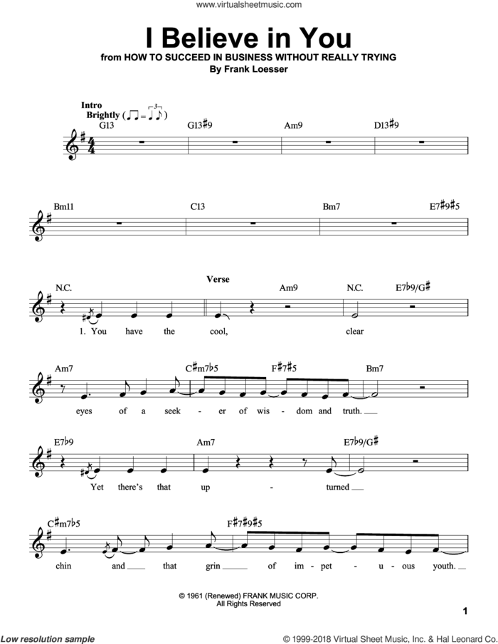 I Believe In You sheet music for voice solo by Frank Loesser, intermediate skill level