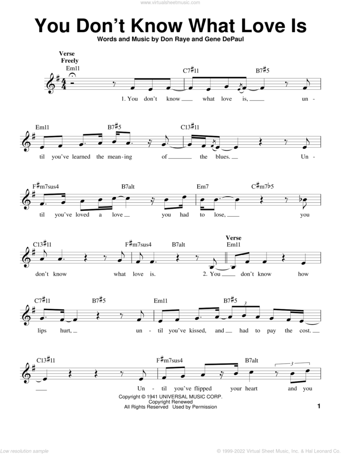 You Don't Know What Love Is sheet music for voice solo by Don Raye, Carol Bruce and Gene DePaul, intermediate skill level