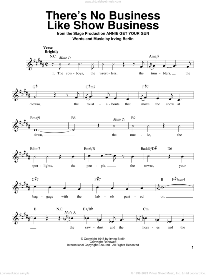 There's No Business Like Show Business sheet music for voice solo by Irving Berlin, intermediate skill level