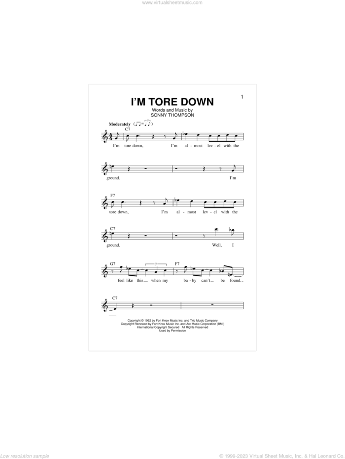 I'm Tore Down sheet music for voice and other instruments (fake book) by Sonny Thompson, Eric Clapton and Freddie King, intermediate skill level