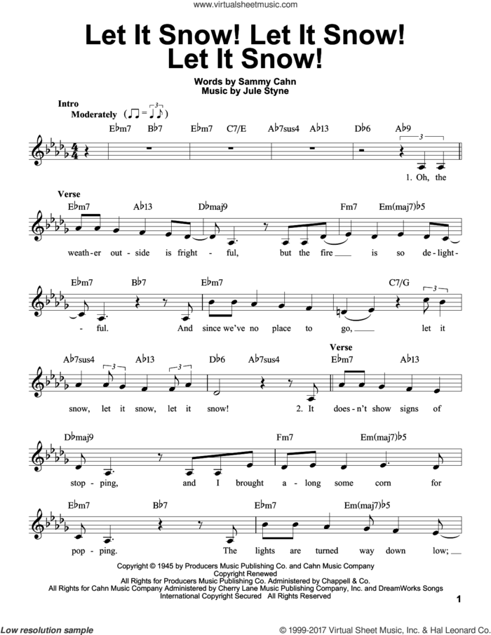 Let It Snow! Let It Snow! Let It Snow! sheet music for voice solo by Sammy Cahn and Jule Styne, intermediate skill level