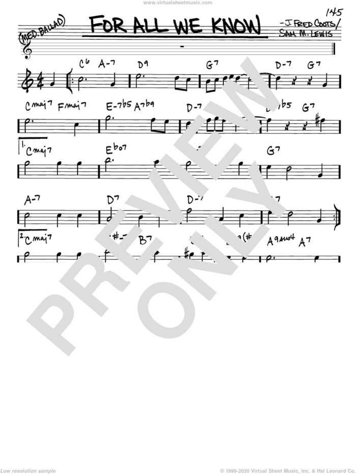 For All We Know sheet music for voice and other instruments (in Eb) by J. Fred Coots and Sam Lewis, intermediate skill level