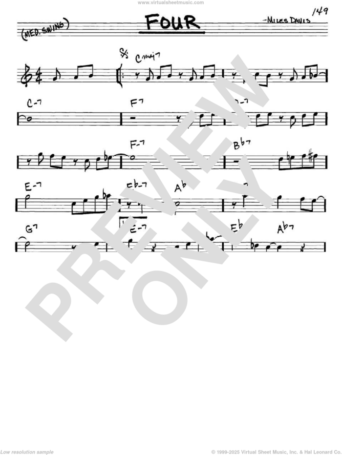 Four sheet music for voice and other instruments (in Eb) by Miles Davis and John Coltrane, intermediate skill level