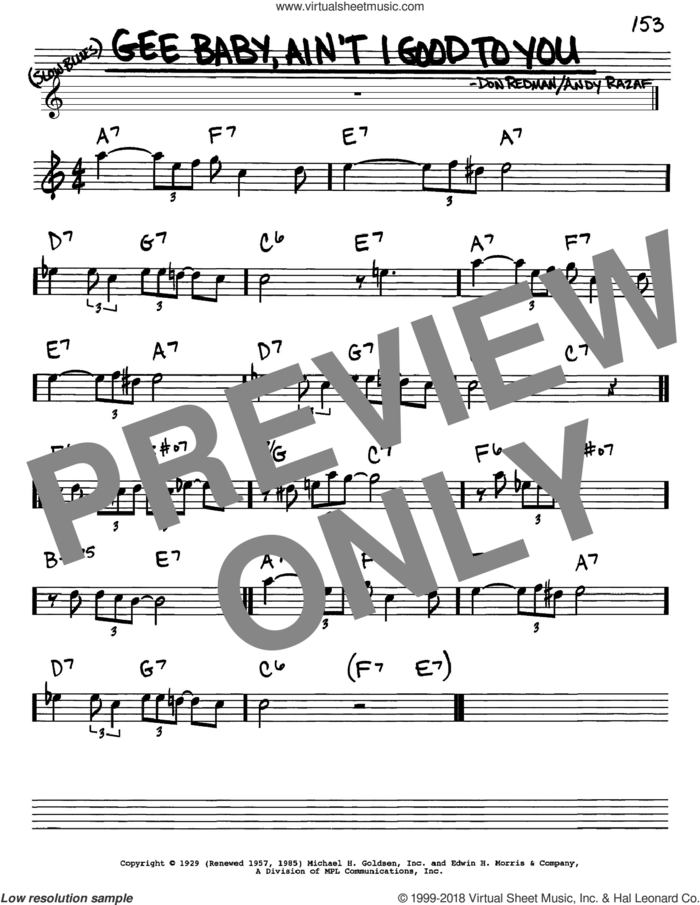 Gee Baby, Ain't I Good To You sheet music for voice and other instruments (in Eb) by Don Redman and Andy Razaf, intermediate skill level