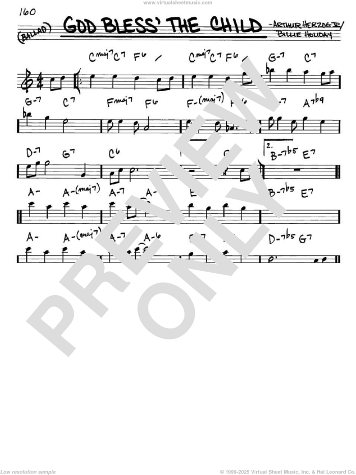 God Bless' The Child sheet music for voice and other instruments (in Eb) by Billie Holiday and Arthur Herzog Jr., intermediate skill level