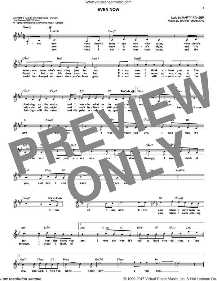 Even Now sheet music for voice and other instruments (fake book) by Barry Manilow and Marty Panzer, intermediate skill level
