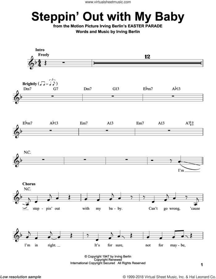 Steppin' Out With My Baby sheet music for voice solo by Irving Berlin, intermediate skill level