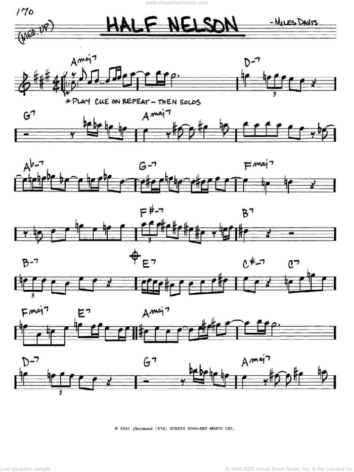 Half Nelson sheet music for voice and other instruments (in Eb) by Miles Davis, intermediate skill level