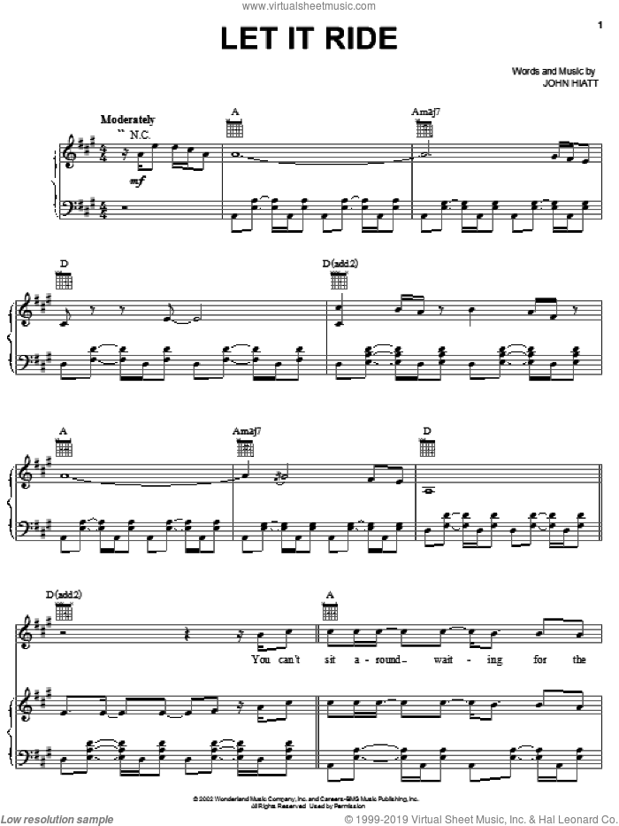 Let It Ride sheet music for voice, piano or guitar by John Hiatt, intermediate skill level